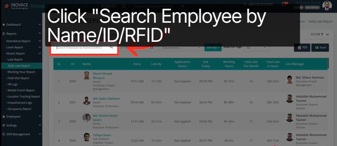 How To Track Employee Late Reports In Your Attendance System 10 Search bar to find employee attendance record by name ID or RFID