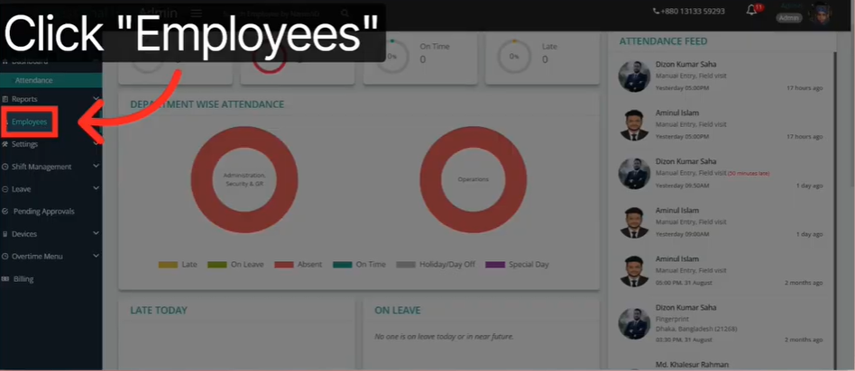 How To Successfully Implement Employee Database Management Software In Your Workplace 1 Dashboard view of employee database management software highlighting the create employee button.