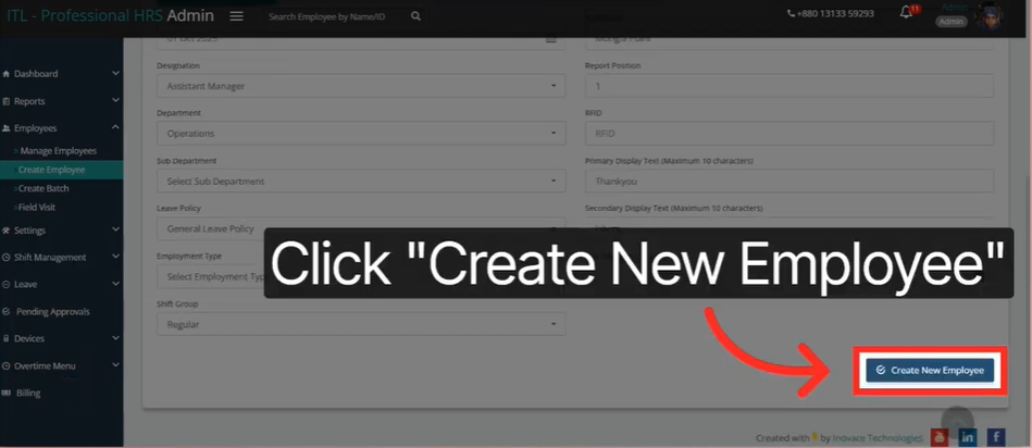 How To Successfully Implement Employee Database Management Software In Your Workplace 5 Final confirmation screen showing the successful creation of a new record in an employee database management software.