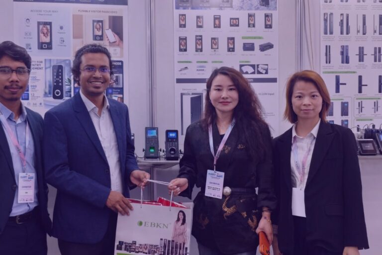 Tipsoi team members in front of an access control product display at ISEB 2026